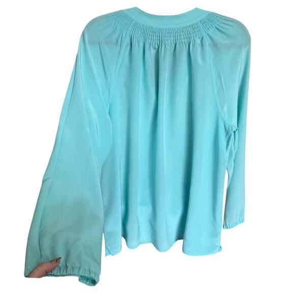 Lilly Pulitzer Elsa Silk Top Blouse Long Sleeve Smocked Neck Bali Blue Size XL - Picture 8 of 14